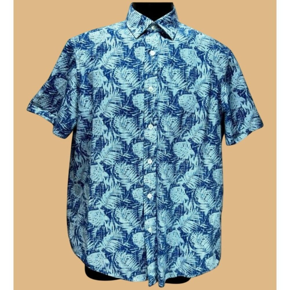 Michael Kors Blue & Light Blue Short Sleeve Button-Down Shirt